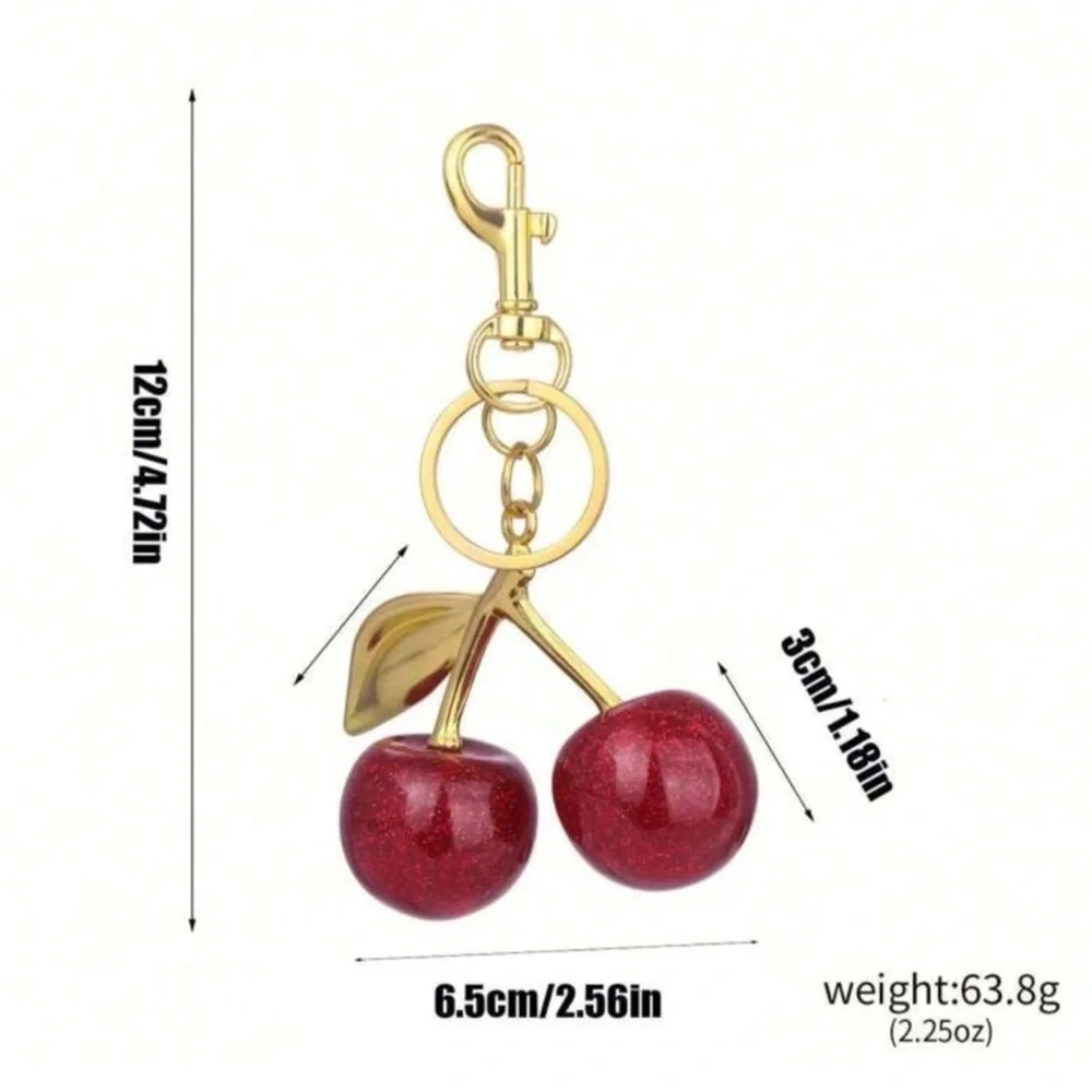 Gold and Red Cherry Keychain